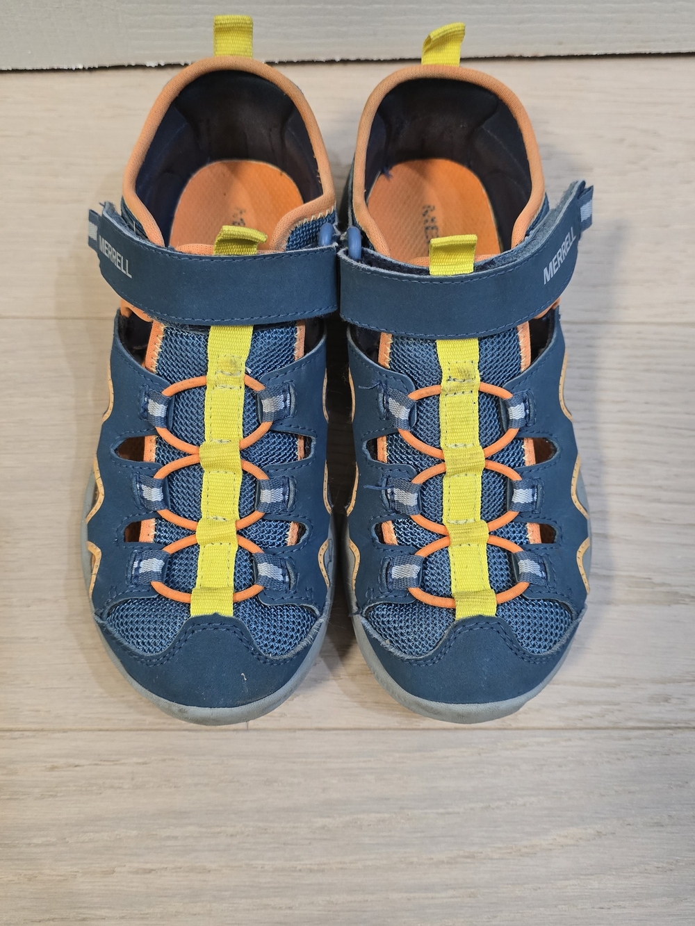 Merrell Kids Navy Blue Sandals with Yellow and Orange Accents